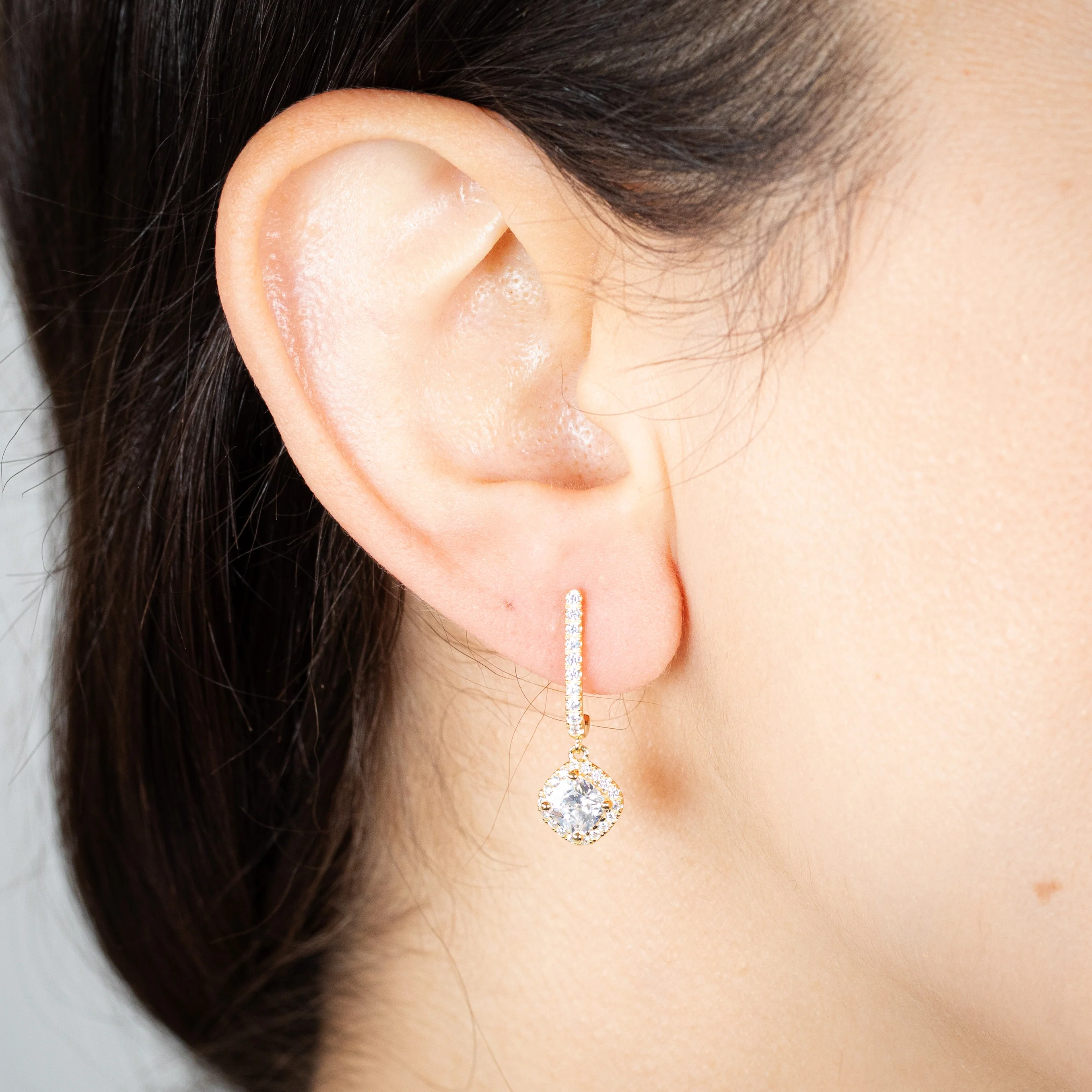 Sterling Silver Gold Plated White Cubic Zirconia Fancy Drop Earrings - Image 2