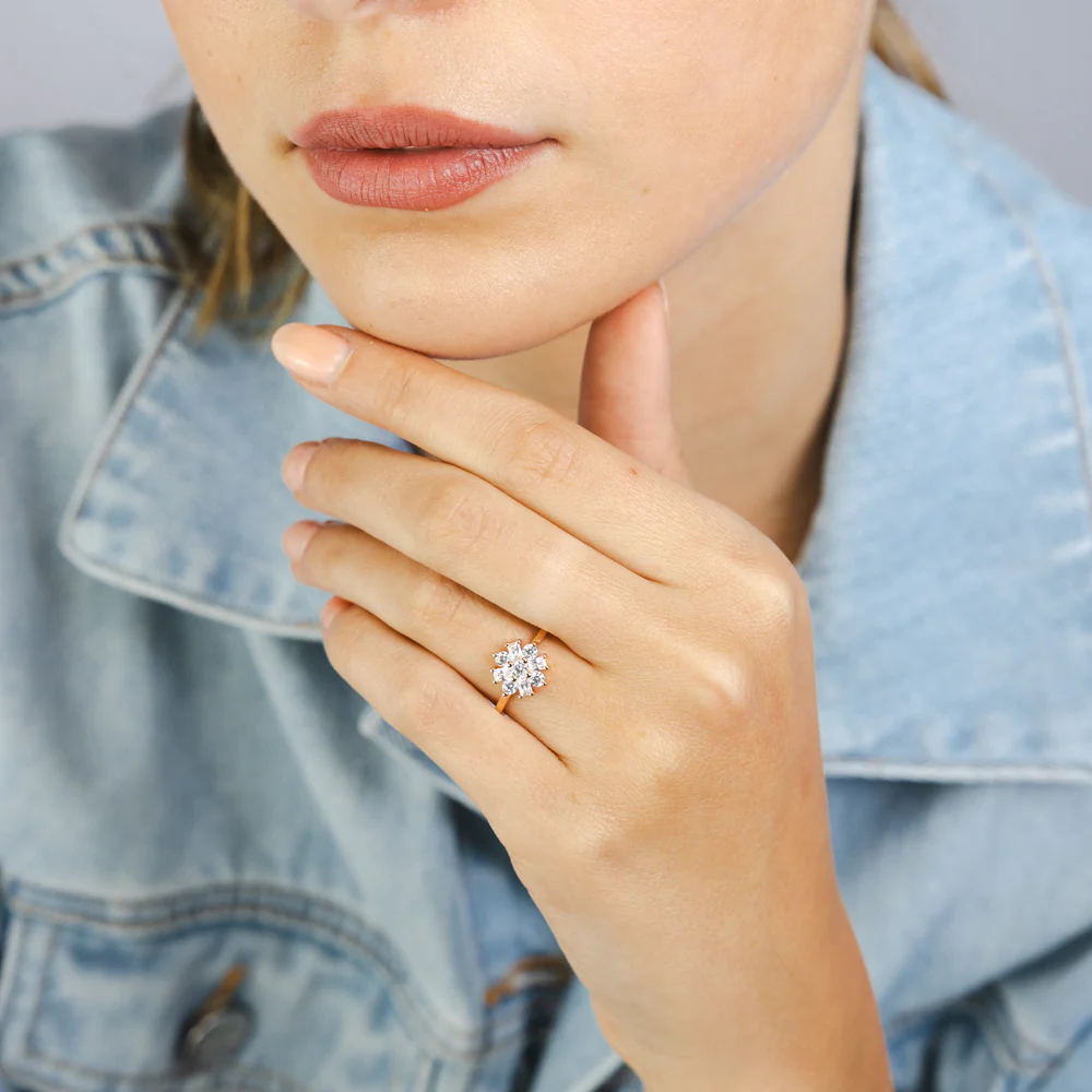 Sterling Silver Gold Plated White Cubic Zirconia Flower Fancy Ring - Image 3