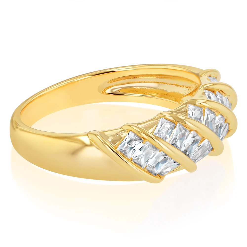 Sterling Silver Gold Plated White Cubic Zirconia Stripped Fancy Ring - Image 2