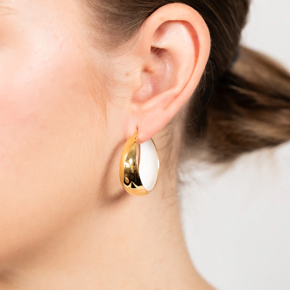 Sterling Silver Gold Plated White Enamel On The Inside 22mm Hoop Earrings - Image 2