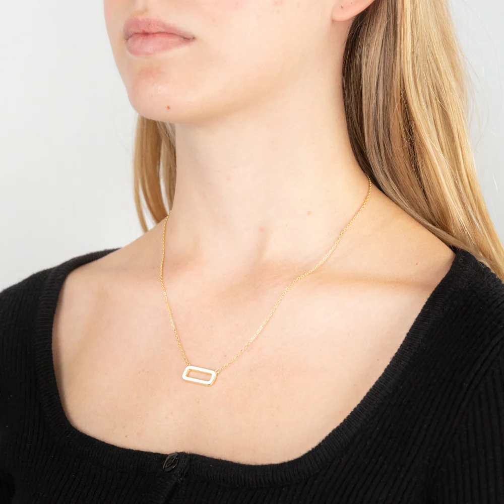 Sterling Silver Gold Plated White Enamel Rectangle Pendant On 45cm Chain - Image 2