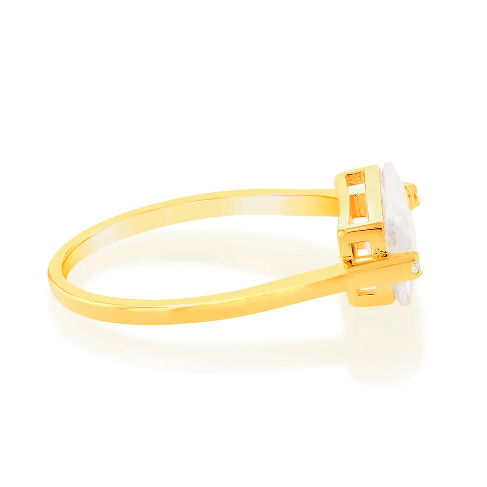 Sterling Silver Gold Plated White Rectangular Zirconia Ring - Image 2