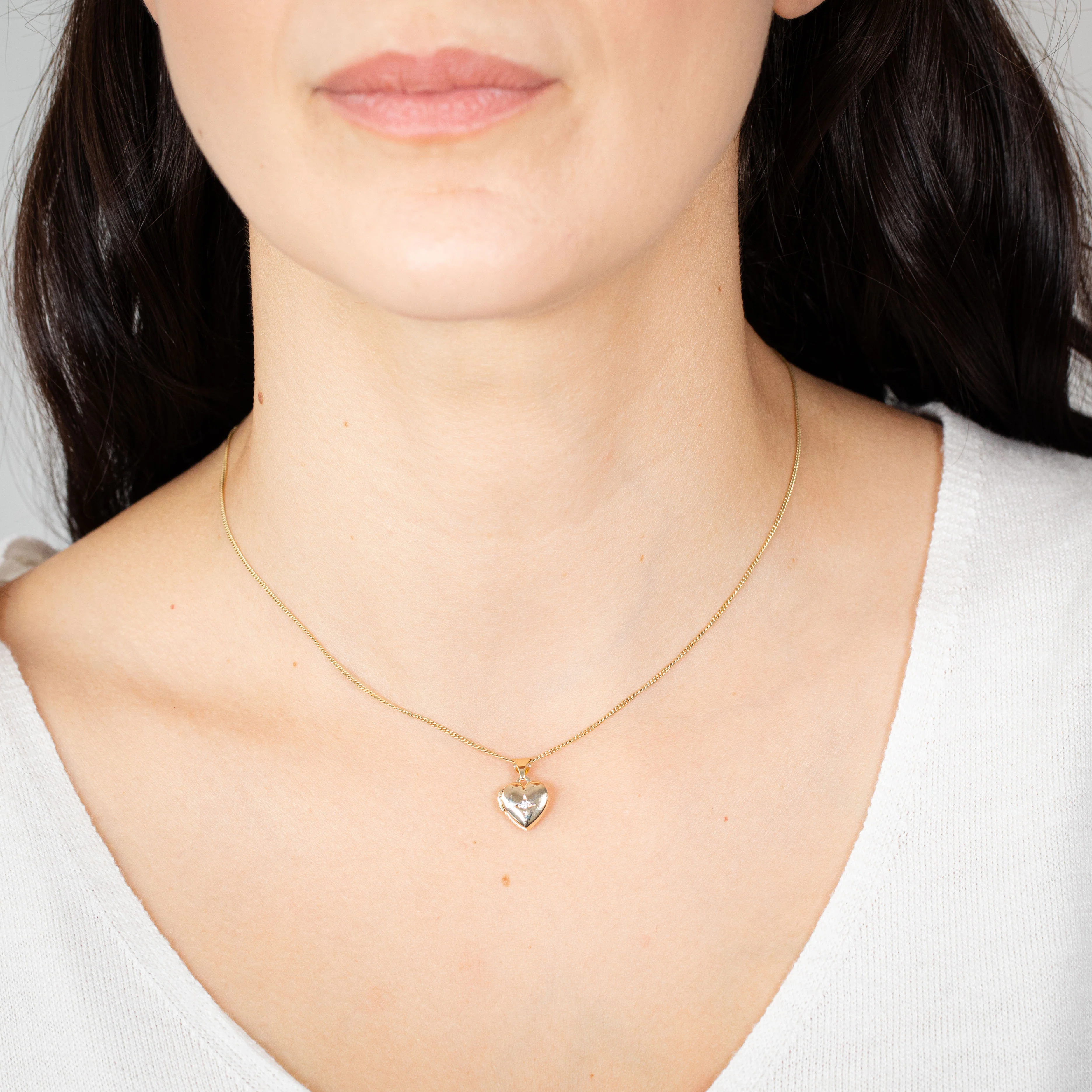 Sterling Silver Gold Plated White Zirconia Heart Locket - Image 2