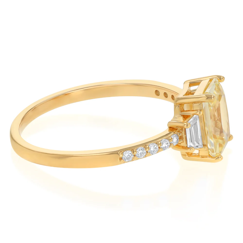 Sterling Silver Gold Plated Yellow and White CZ Ring - Image 2