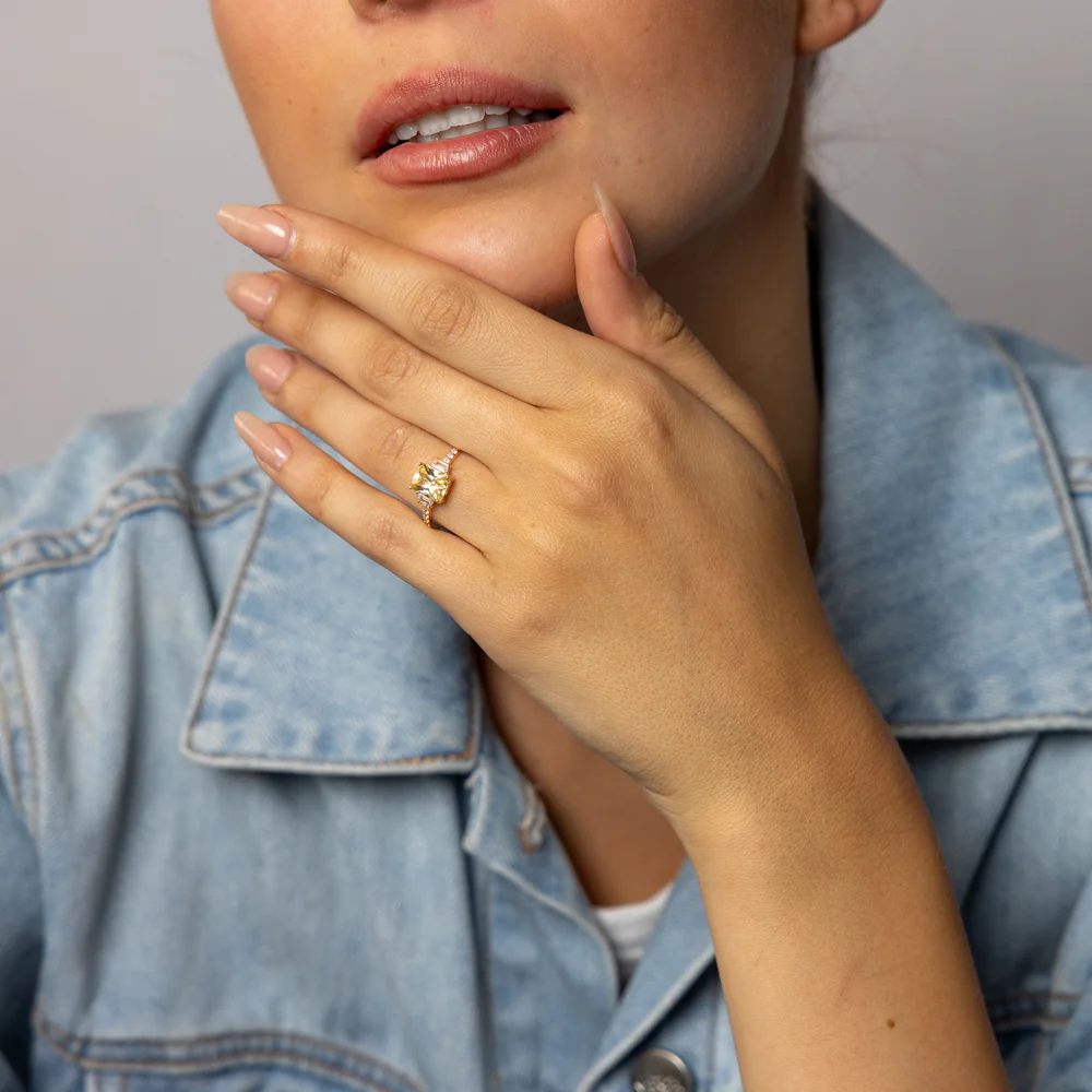 Sterling Silver Gold Plated Yellow and White CZ Ring - Image 3