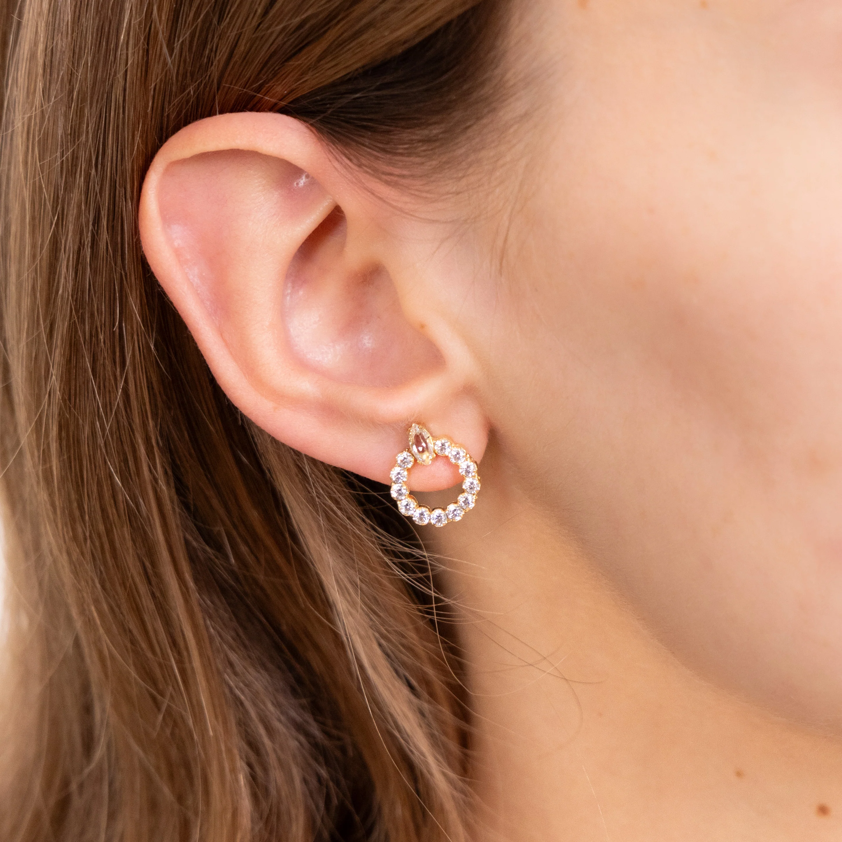Sterling Silver Gold Plated Zirconia Circle Of Life Stud Earrings - Image 2
