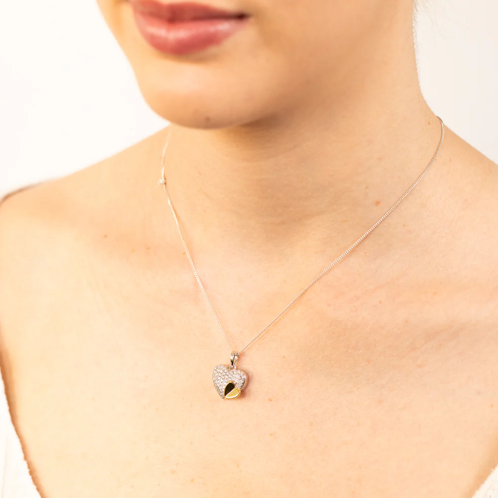 Sterling Silver Gold Plated Zirconia Pave Heart Pendant - Image 2