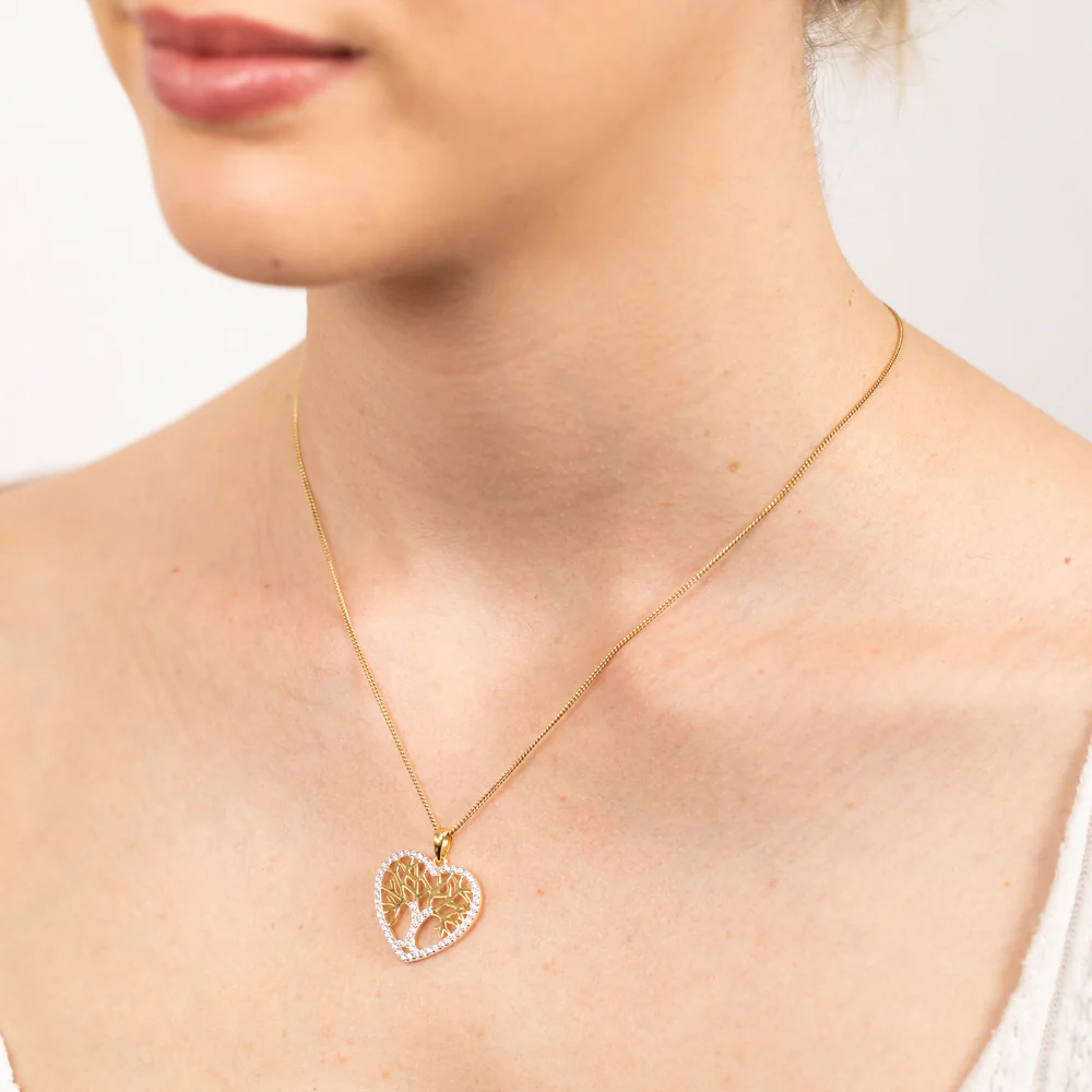 Sterling Silver Gold Plated Zirconia Tree Of Life Heart Pendant - Image 2