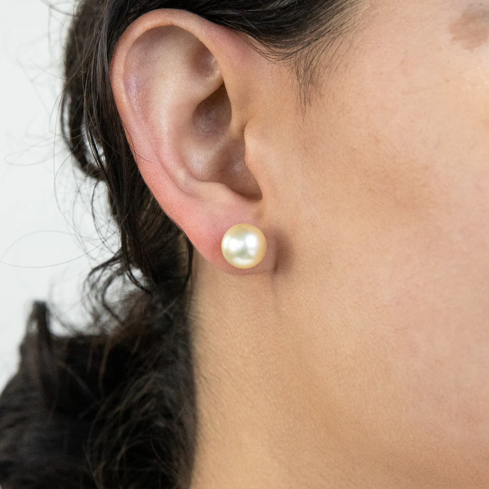 Sterling Silver Golden South Sea approx 9-10mm Pearl Studs - Image 3