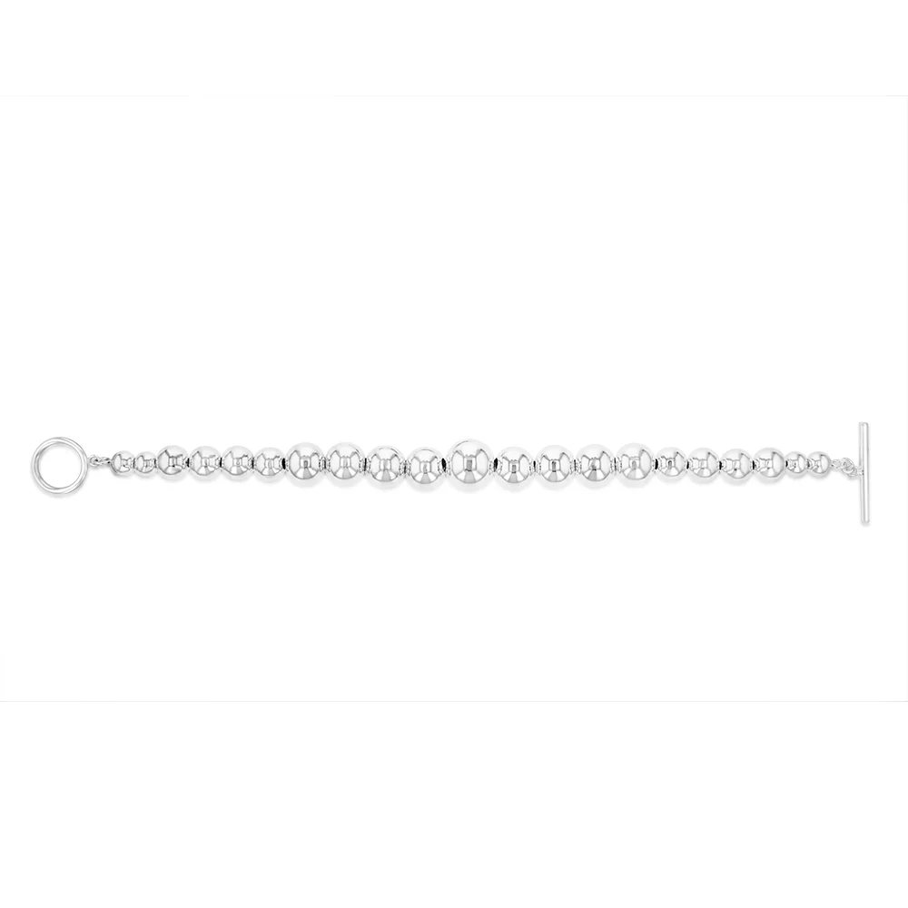 Sterling Silver Graduating Balls T Bar Clasp 19cm Bracelet - Image 2