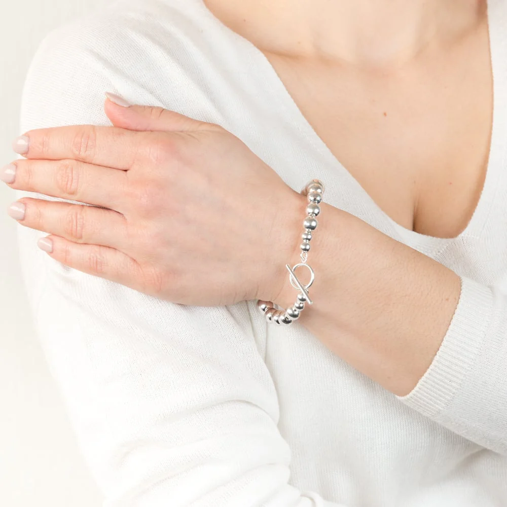 Sterling Silver Graduating Balls T Bar Clasp 19cm Bracelet - Image 3