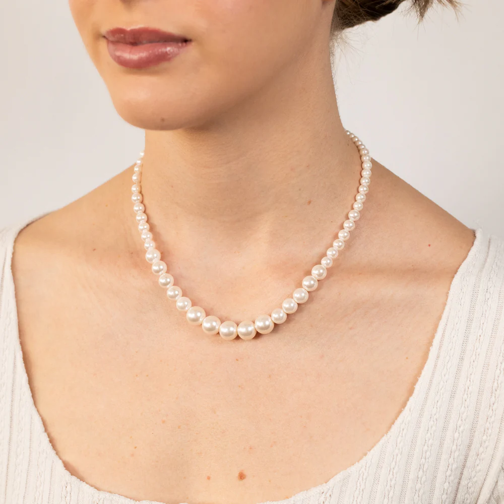 Sterling Silver Graduating Simulated Pearl 41cm Chain - Image 3