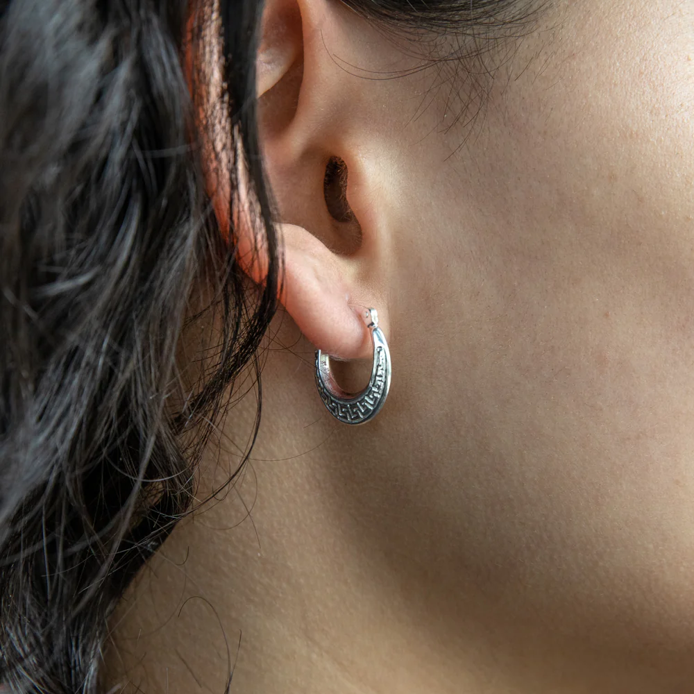 Sterling Silver Greek Key Oval Hoops - Image 2