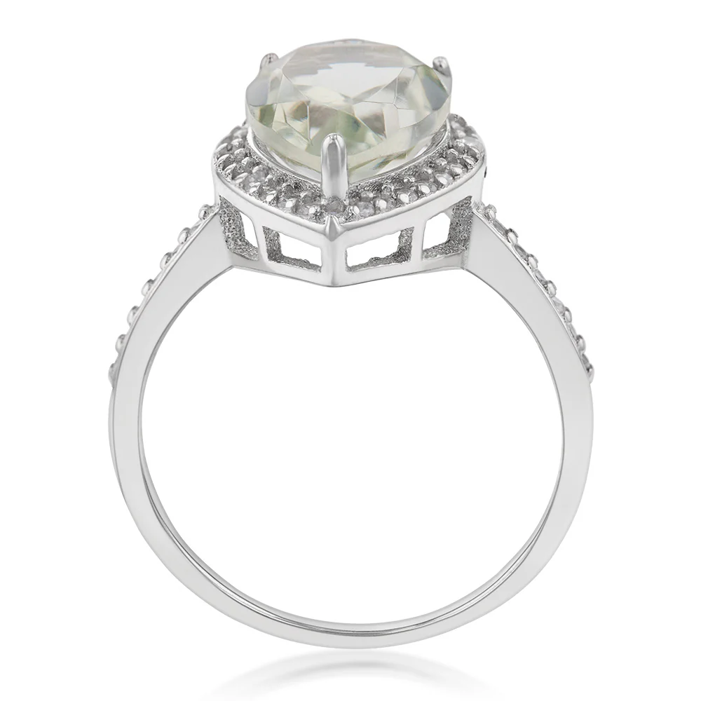 Sterling Silver Green Amethyst and Zirconia Pear Ring - Image 2