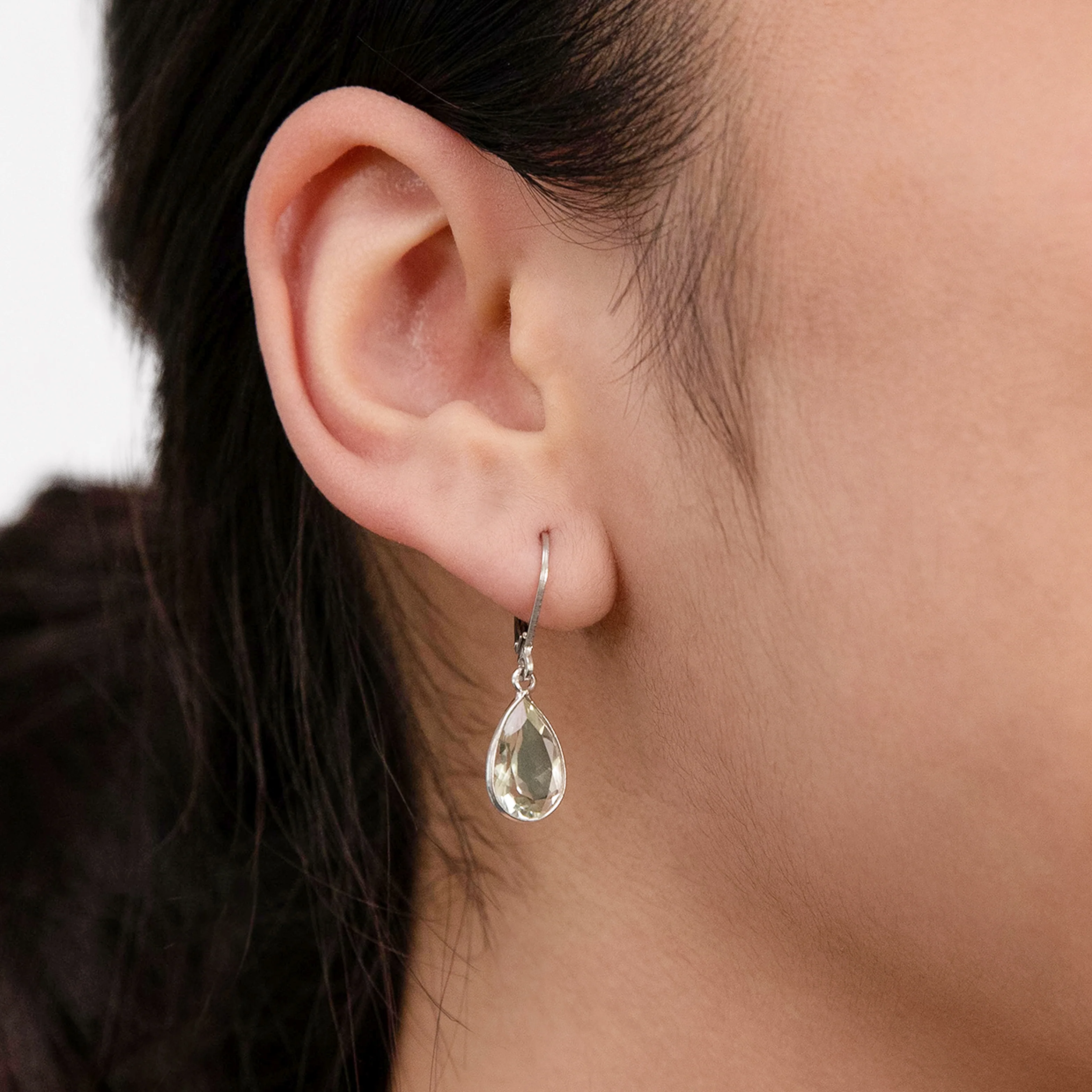 Sterling Silver Green Amethyst Pear Hook Drop Earrings - Image 2