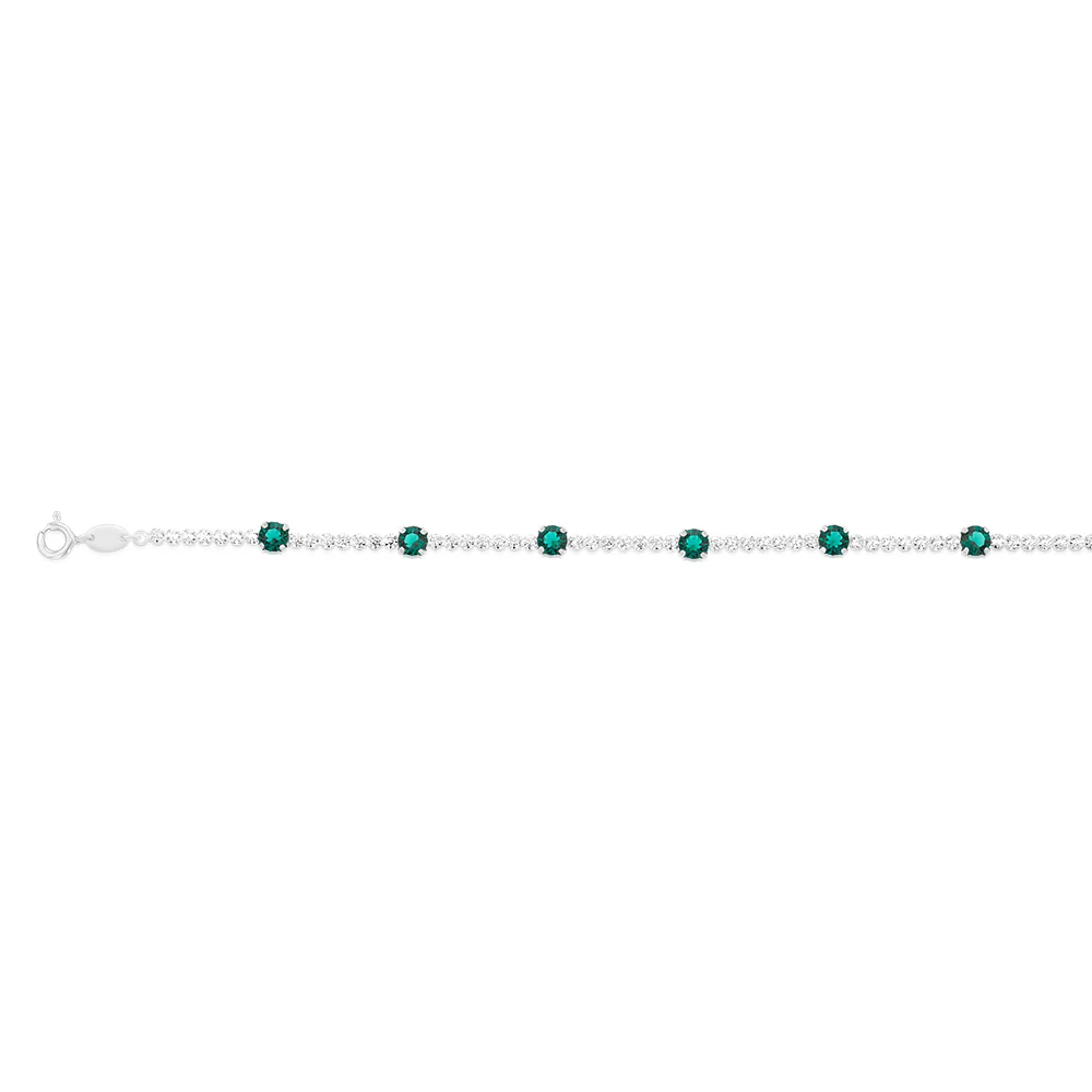 Sterling Silver Green Crystal And White Zirconia 15.5+4cm Tennis Bracelet - Image 2