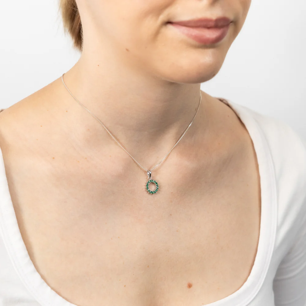 Sterling Silver Green Cubic Zirconia Circle Of Life Pendant - Image 2