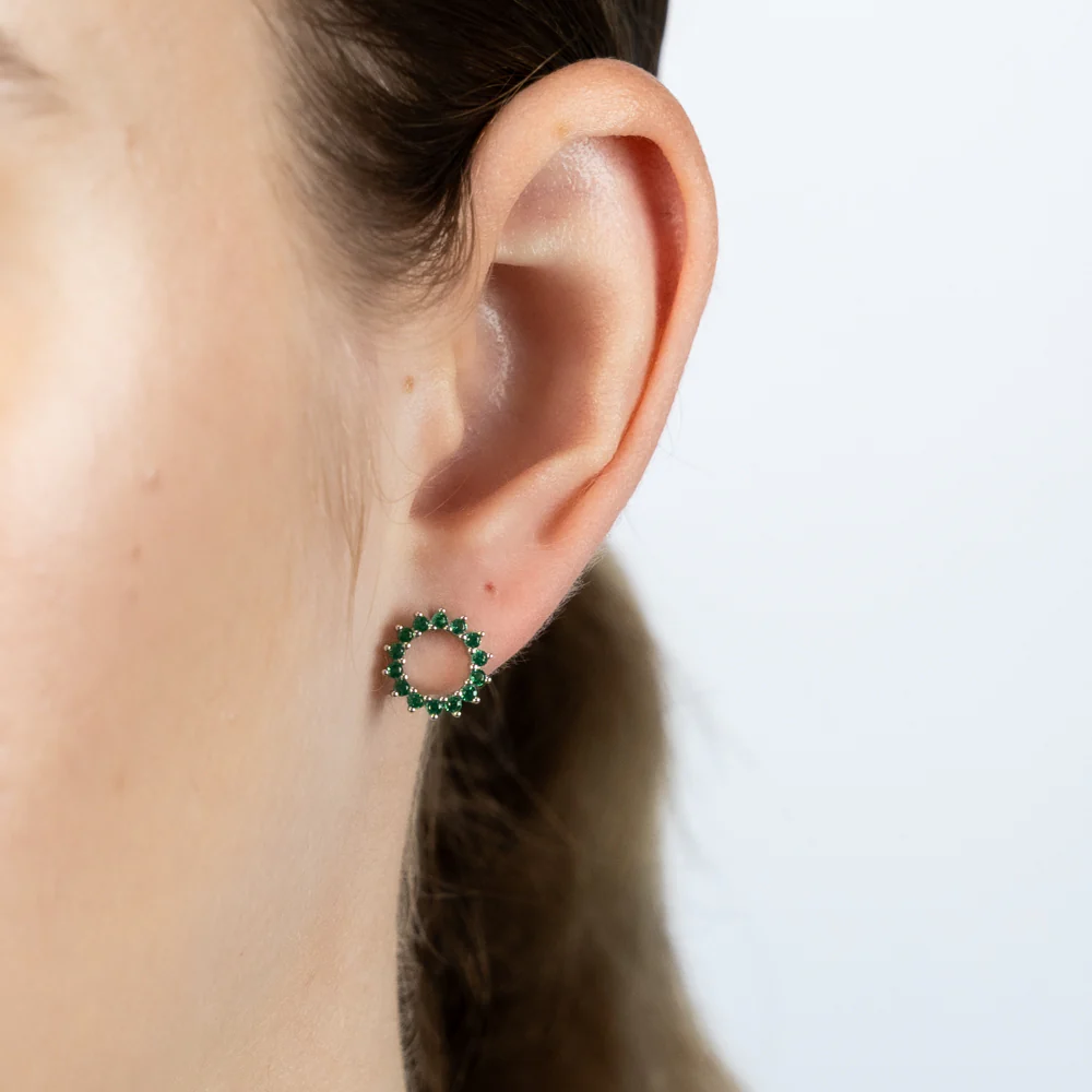 Sterling Silver Green Cubic Zirconia Circle Of Life Stud Earrings - Image 2