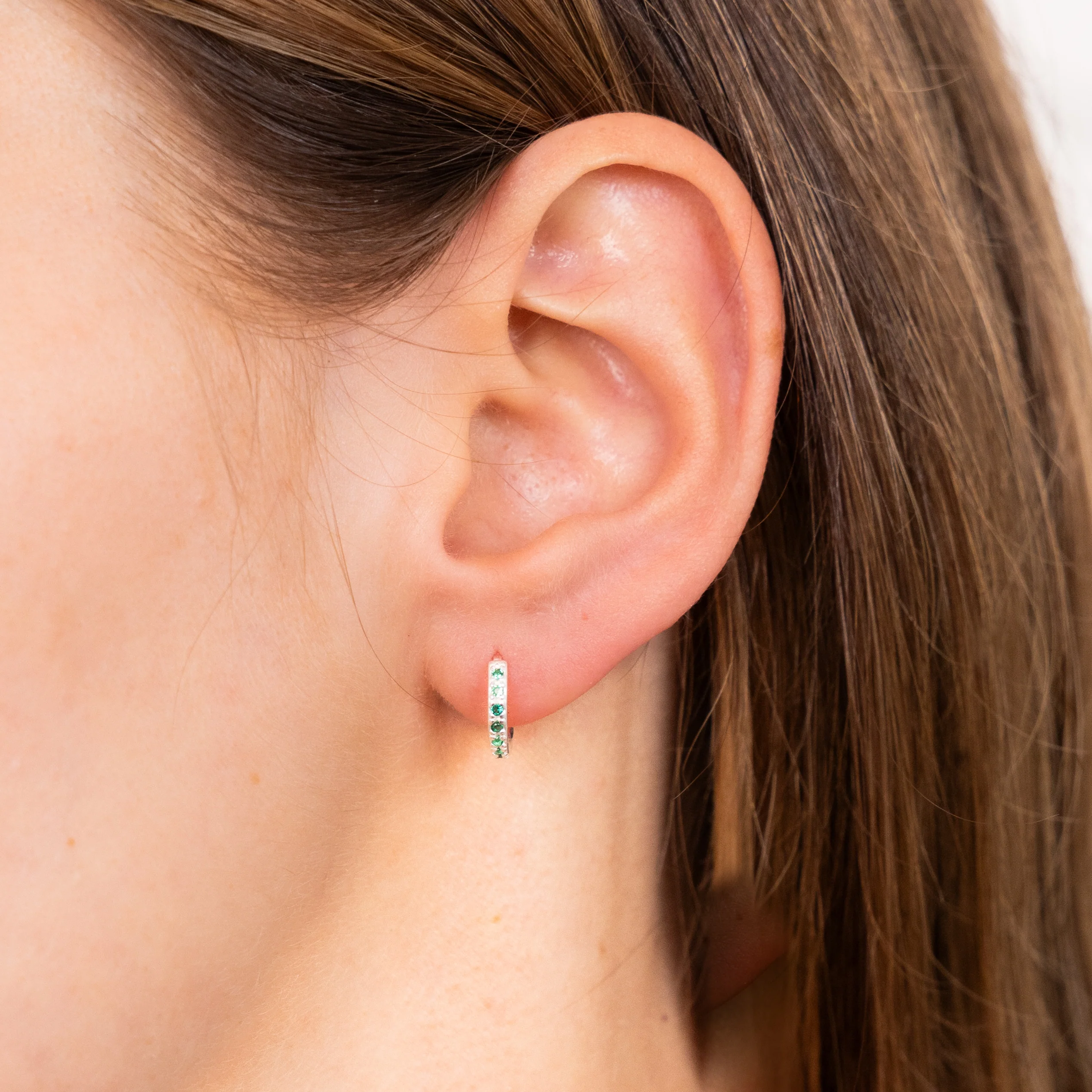 Sterling Silver Green Cubic Zirconia Sleeper Earrings - Image 2