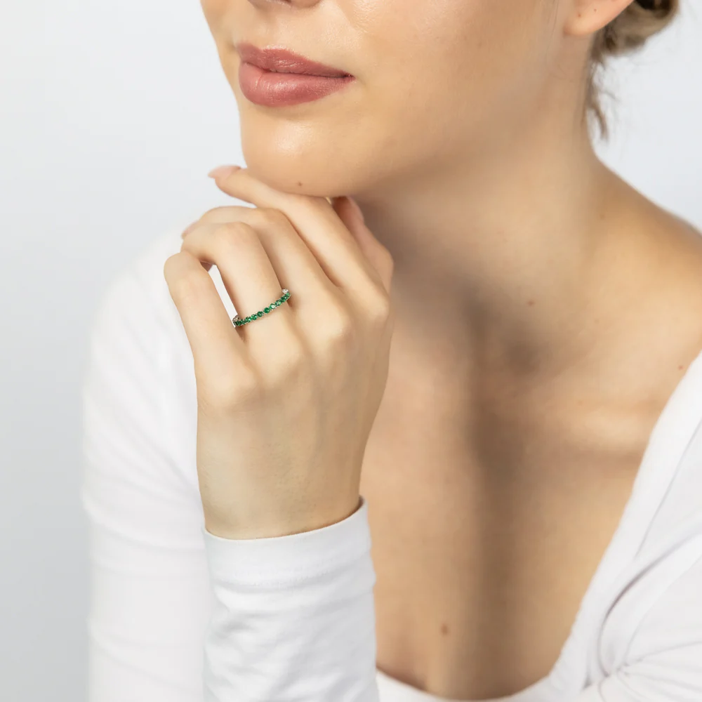 Sterling Silver Green Cubic Zirconia Tennis Ring - Image 2