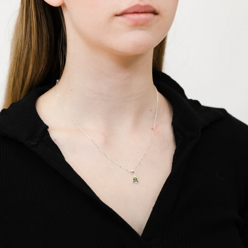Sterling Silver Green Enamel Christmas Tree Pendant On 45cm Chain - Image 2