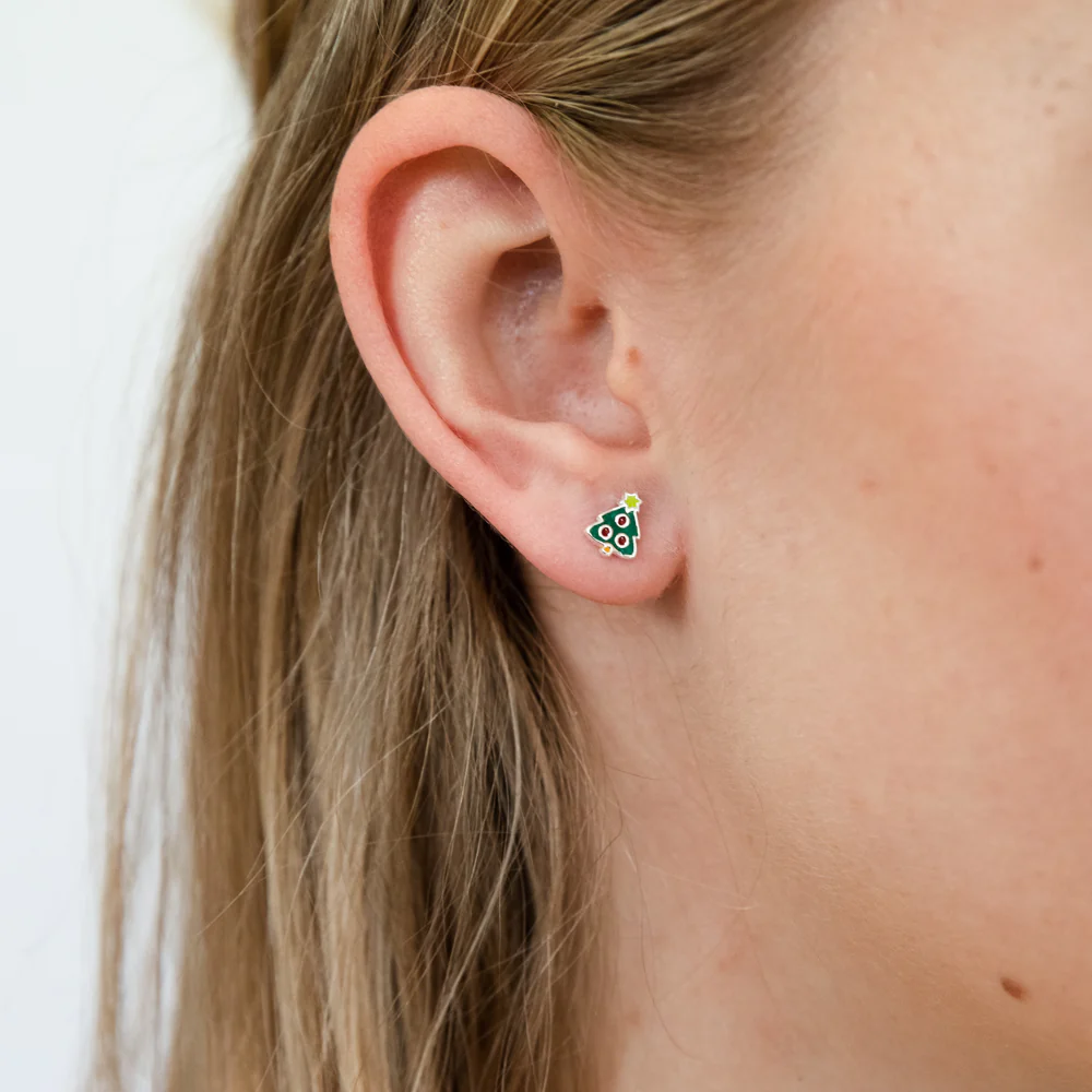 Sterling Silver Green Enamel Christmas Tree Stud Earring - Image 2