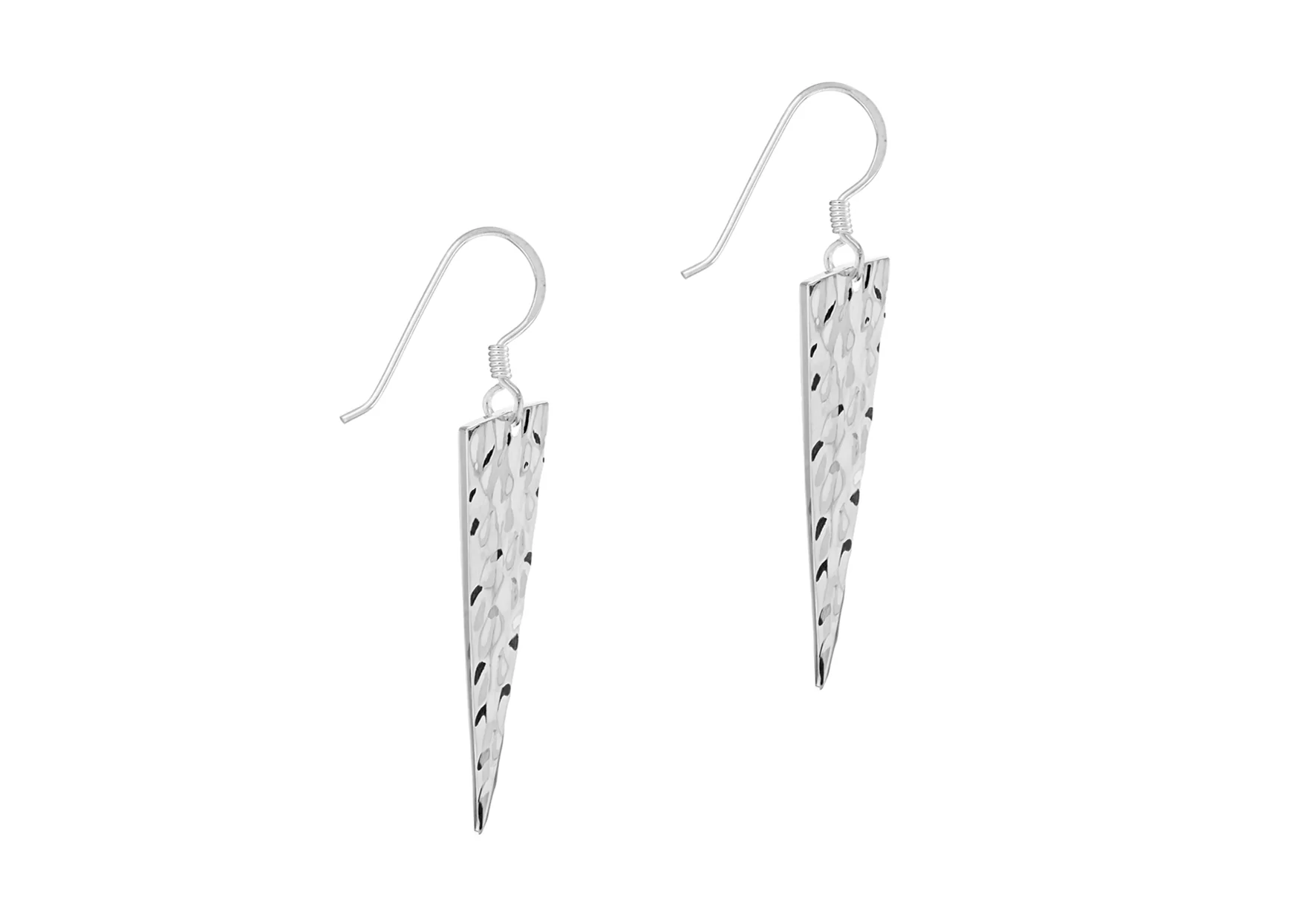 Sterling Silver Hammered Triangle Drop Earrings - Image 2