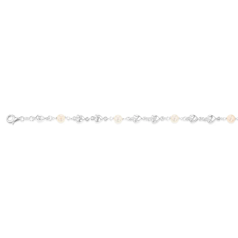 Sterling Silver Heart And Bead Charm 19cm Bracelet - Image 2