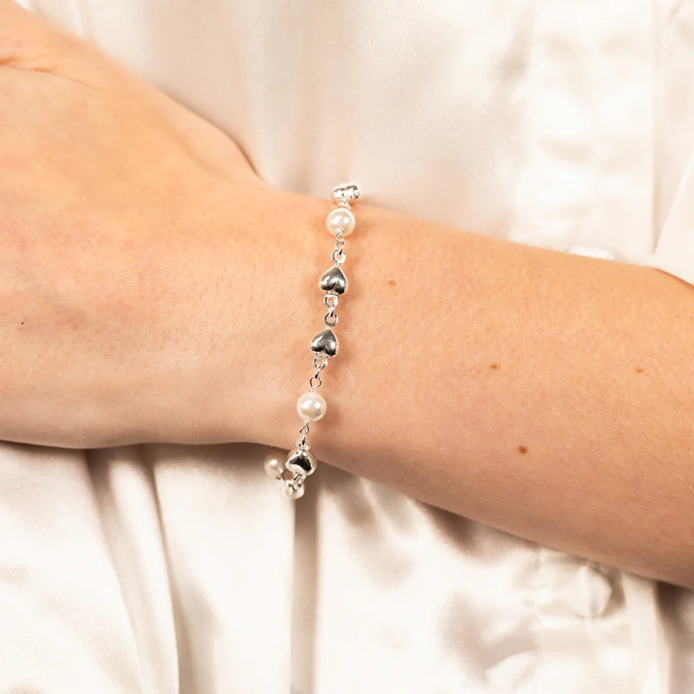 Sterling Silver Heart And Bead Charm 19cm Bracelet - Image 3