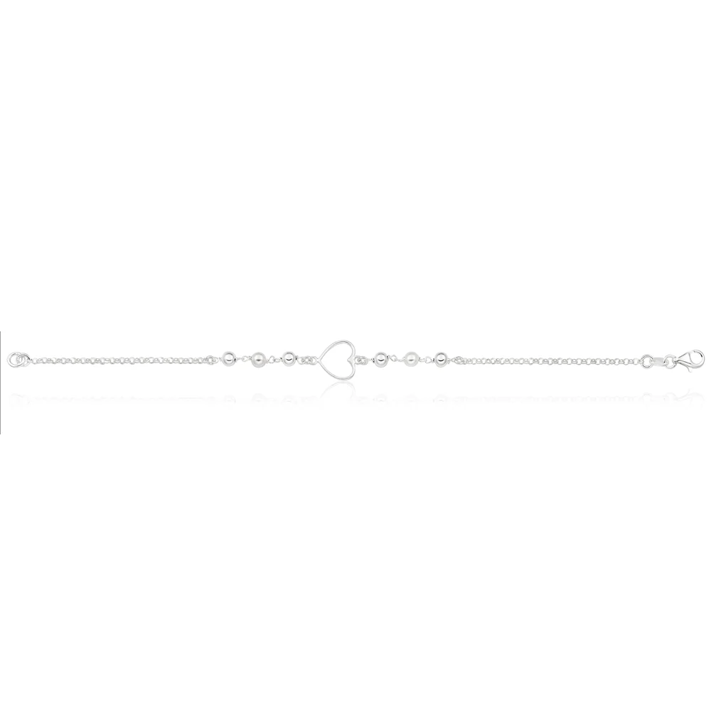 Sterling Silver Heart and Simulated Pearl Fancy Bracelet 19cm - Image 2