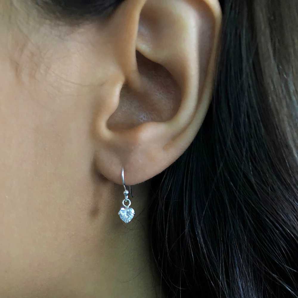 Sterling Silver Heart Drop Hook Earrings - Image 2