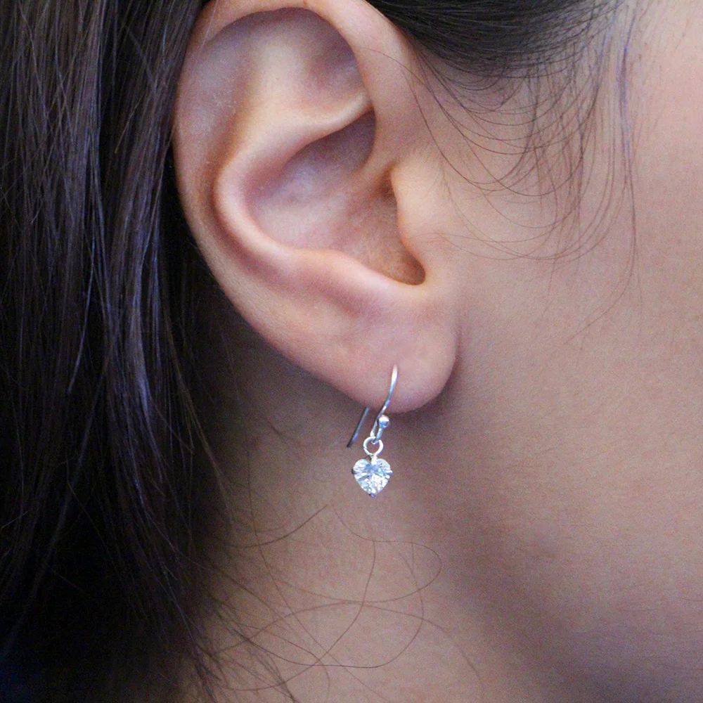 Sterling Silver Heart Drop Hook Earrings - Image 3