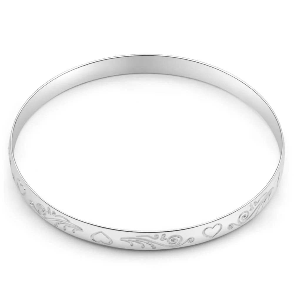 Sterling Silver Heart Engraved 65mm Bangle - Image 2