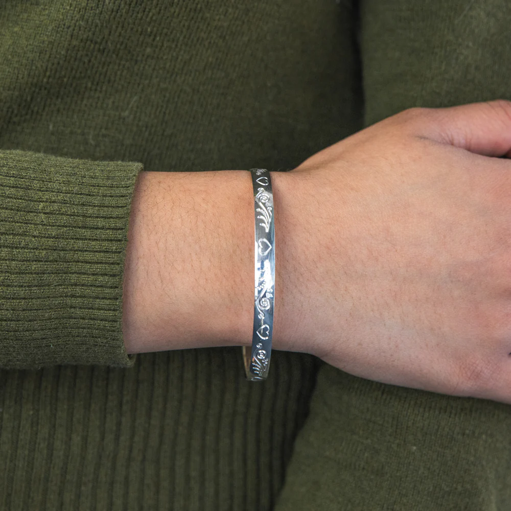 Sterling Silver Heart Engraved 65mm Bangle - Image 3
