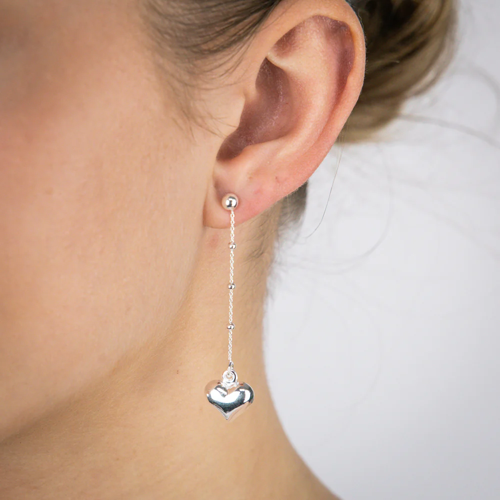 Sterling Silver Heart Fancy Chain Drop Earrings - Image 2