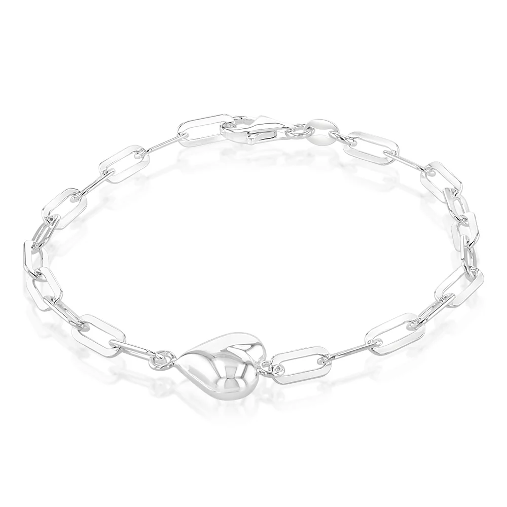 Sterling Silver Heart Paperclip 19cm Bracelet - Image 3