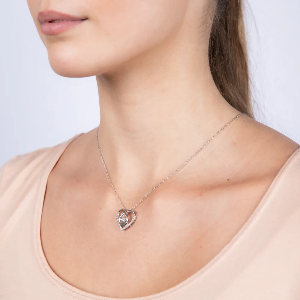 Sterling Silver Heart Shaped Pendant in 1/5 Carat Natural Diamonds - Image 2