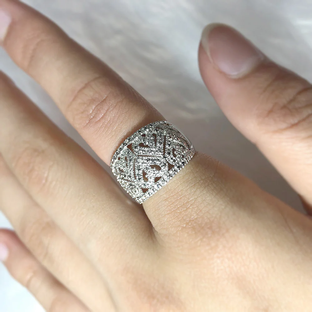 Sterling Silver Hearts Diamond Ring with 1 Brilliant Cut Diamond - Image 3