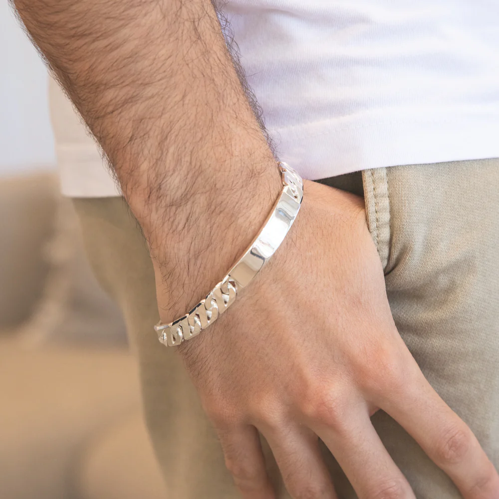 Sterling Silver Heavy Curb 250 Gauge ID Bracelet 21cm - Image 3