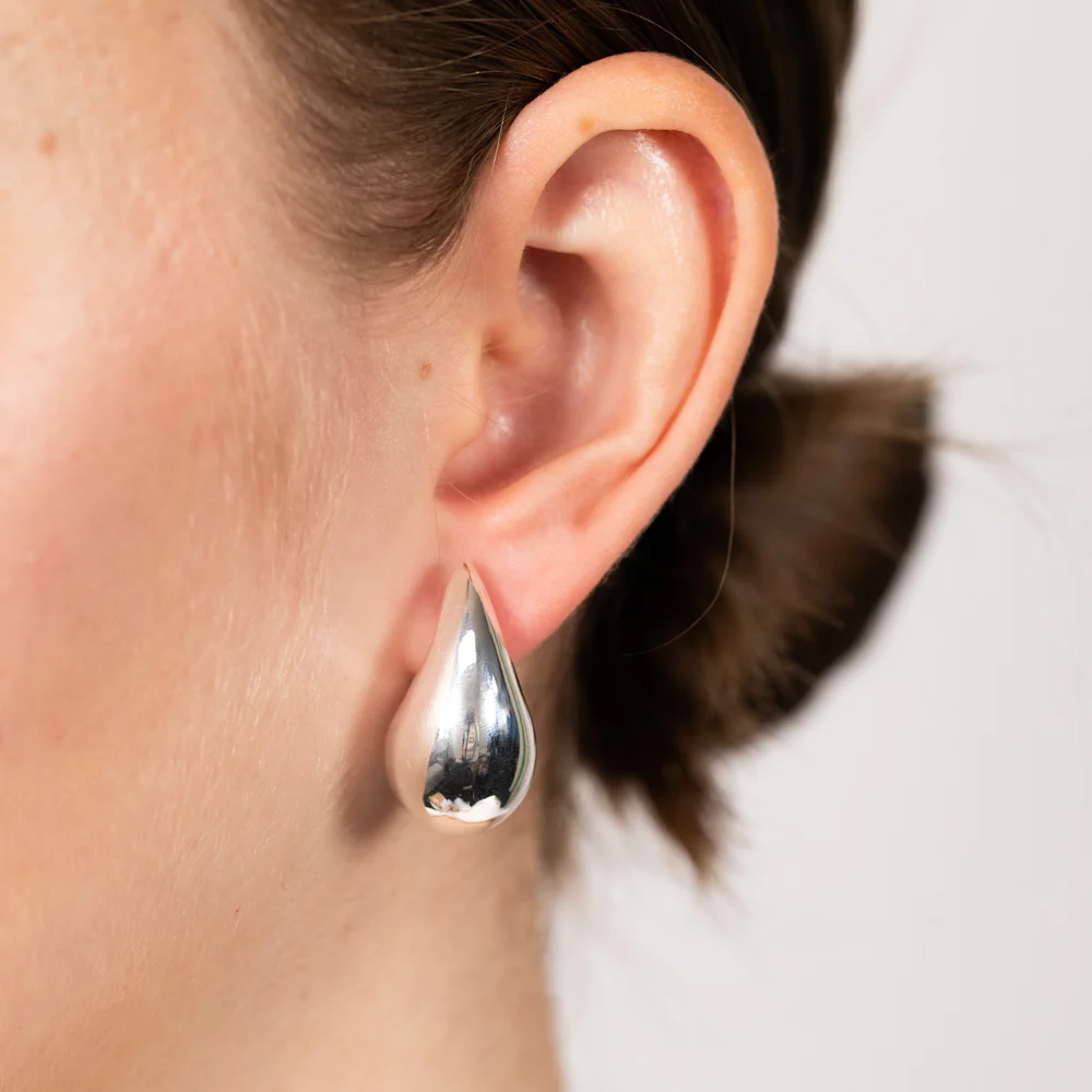 Sterling Silver High Polish Tear Drop Stud Earrings - Image 2
