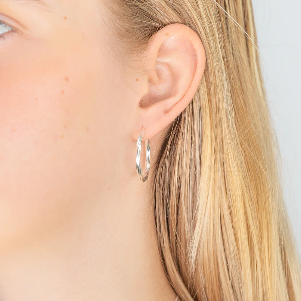 Sterling Silver Hoop Twist Earrings 20mm - Image 2