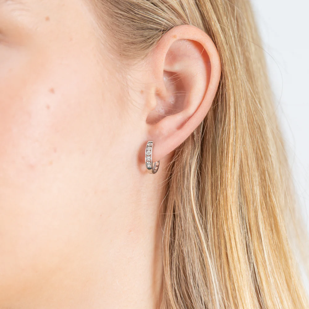 Sterling Silver Hoops with Diamonds - Image 2