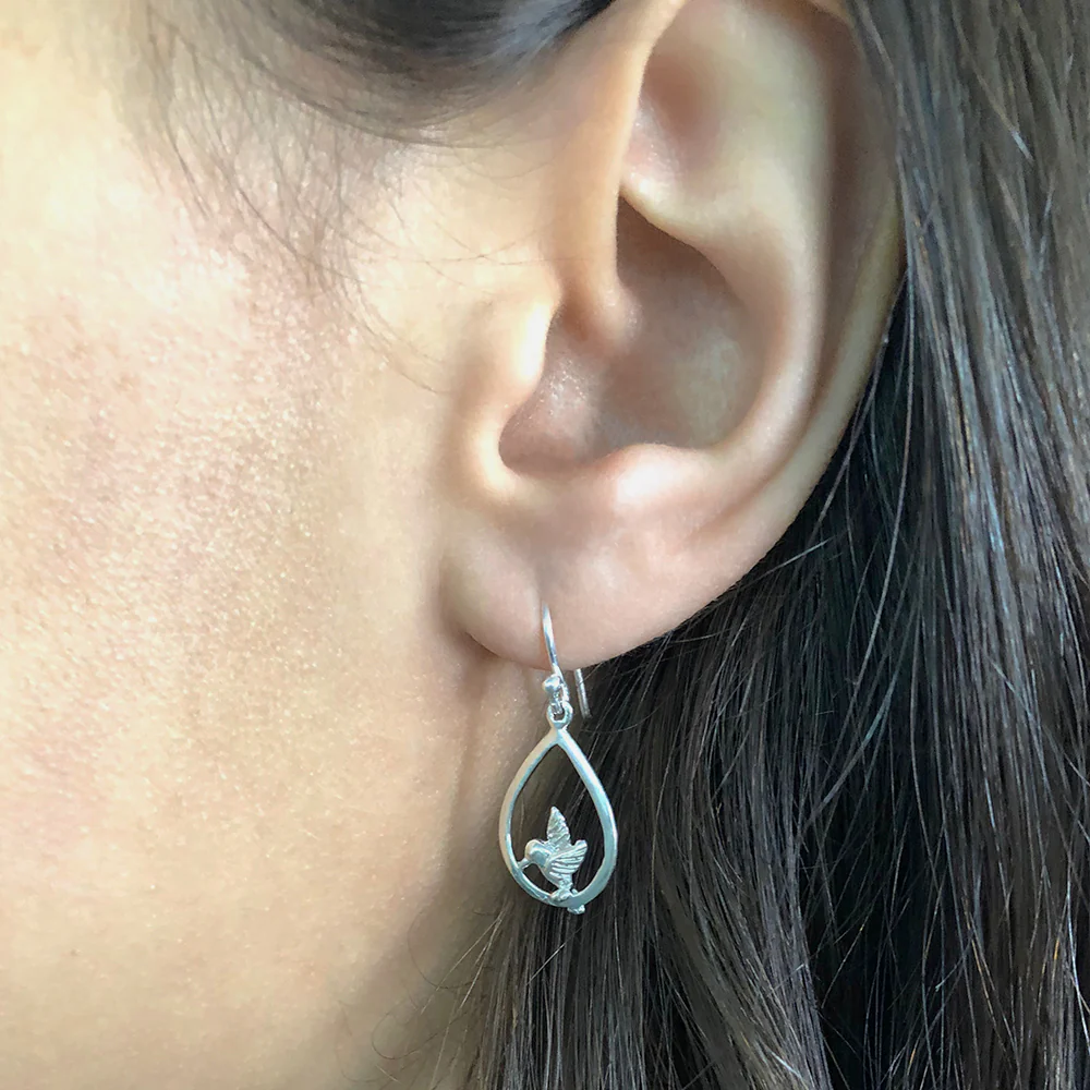 Sterling Silver Hummingbird Drop Earrings - Image 2