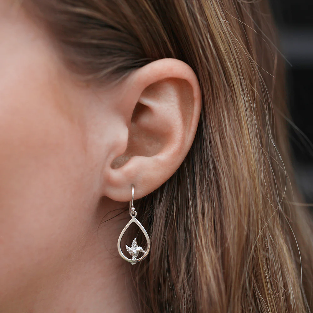 Sterling Silver Hummingbird Drop Earrings - Image 3