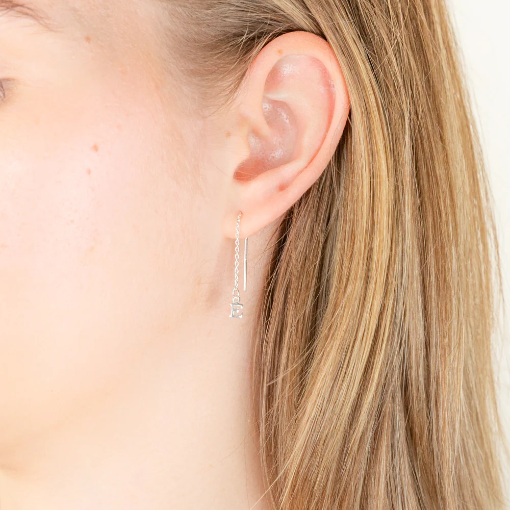 Sterling Silver Initial E Threader Drop Earrings - Image 2