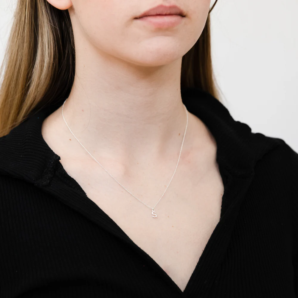Sterling Silver Initial Letter "S" Pendant on 45cm Chain - Image 2