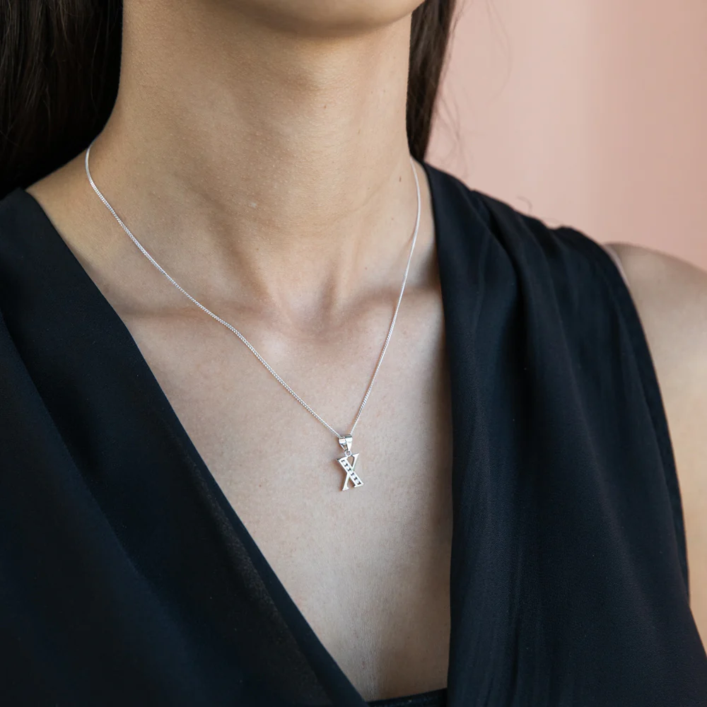 Sterling Silver Initial Zirconia  Initial "X" Pendant - Image 2