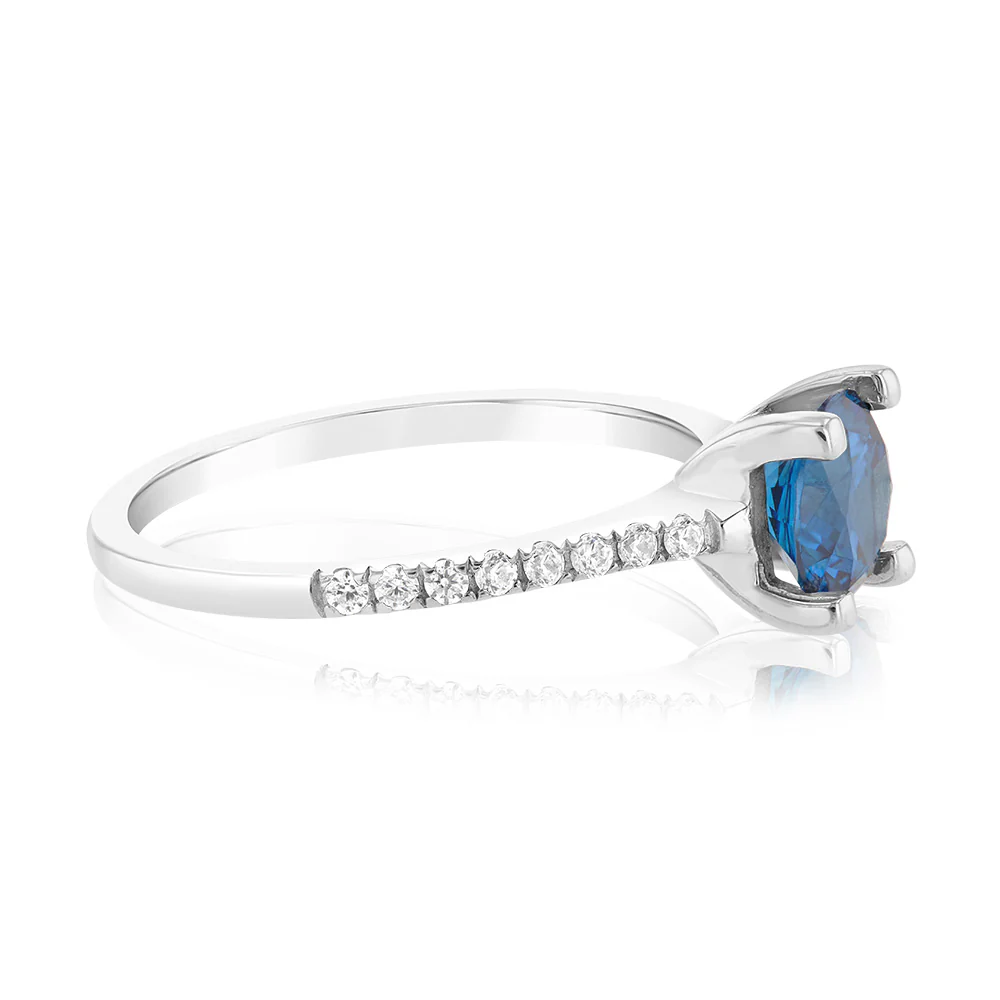 Sterling Silver Ink Blue Zirconia 4 Claw Ring - Image 2