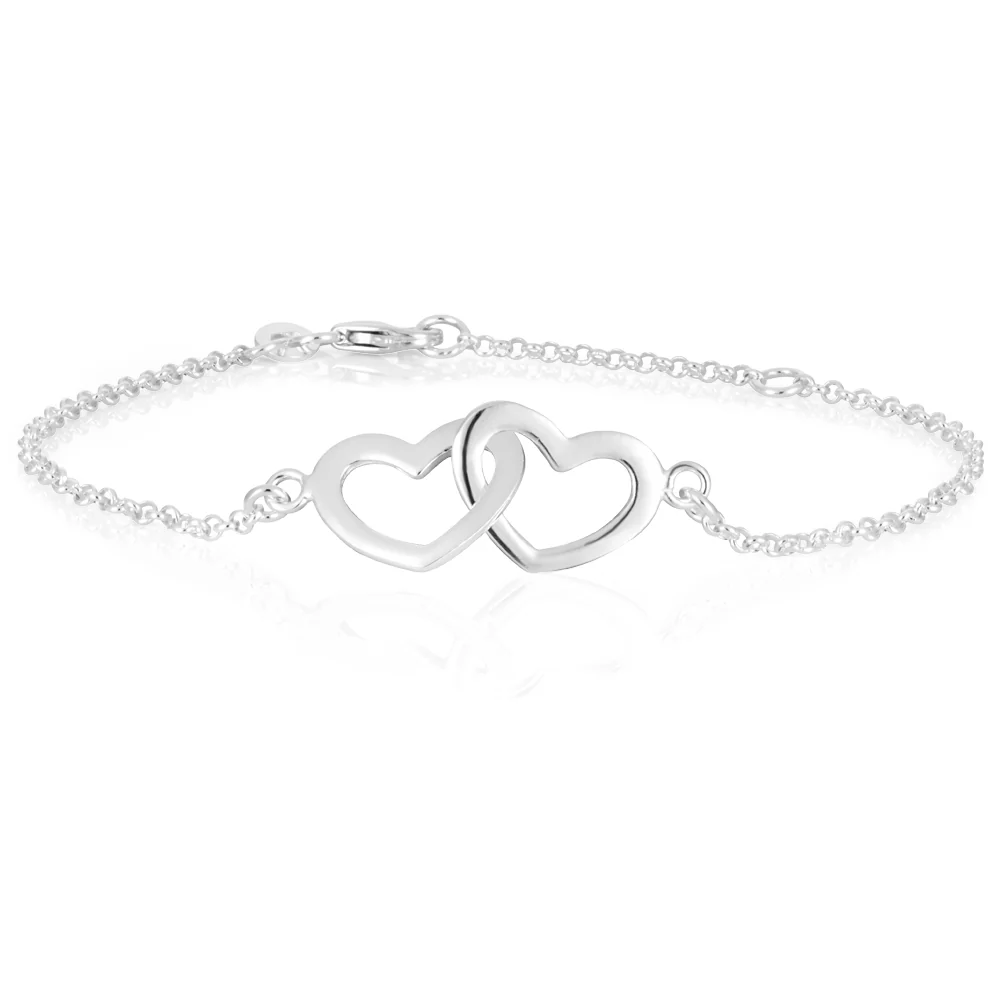 Sterling Silver Interlocking Hearts Bracelet 19cm - Image 2