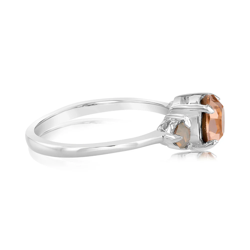 Sterling Silver Light Peach Stone And White Opal Glass Ring - Image 2